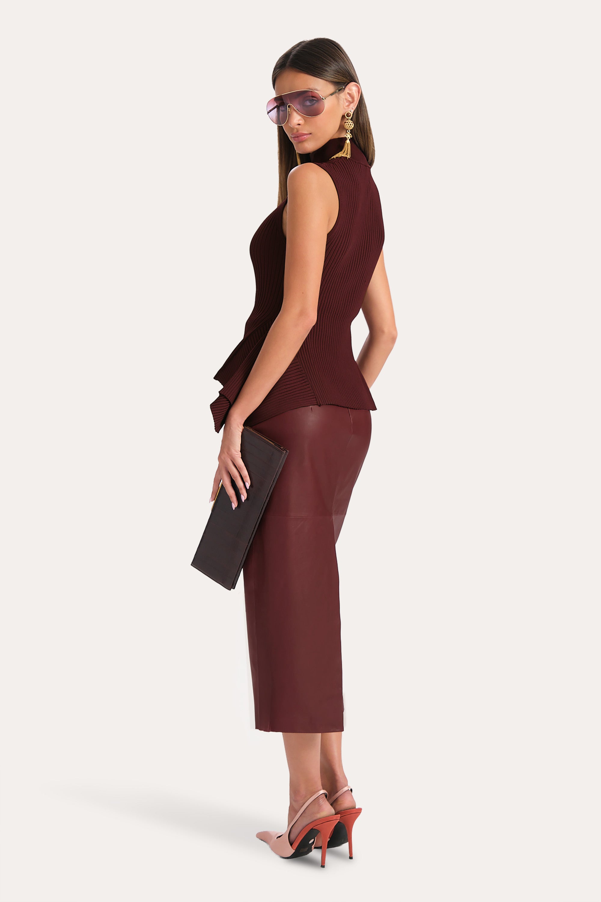 Elie Tahari Francesca top sweterkowy Jester Red prążek