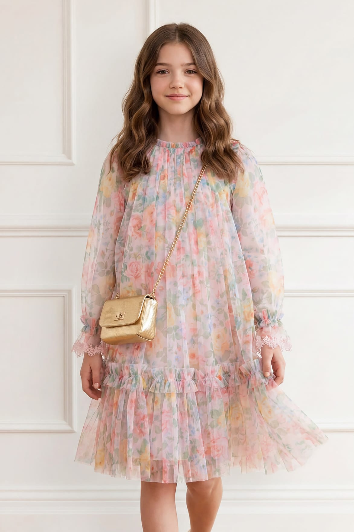 Needle & Thread Sienna Rose Long Sleeve sukienka Pink tiulowa