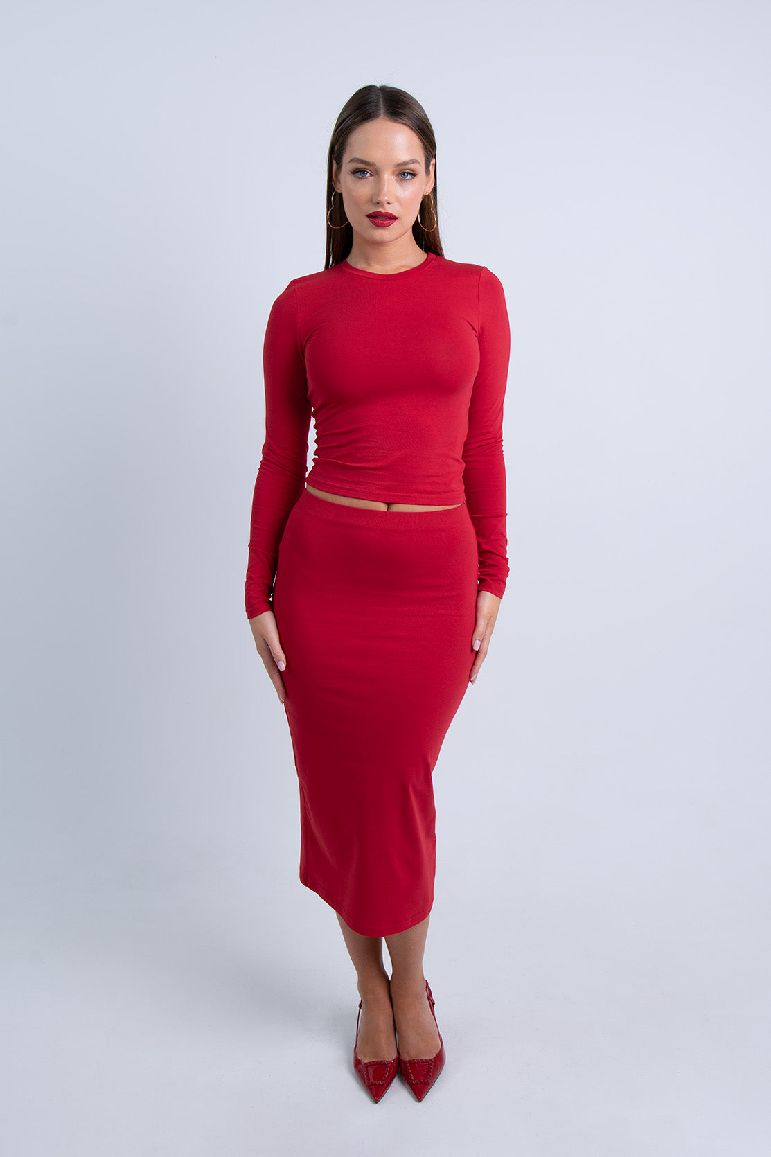 Nudyess Minimal spódnica midi Red bawełniana