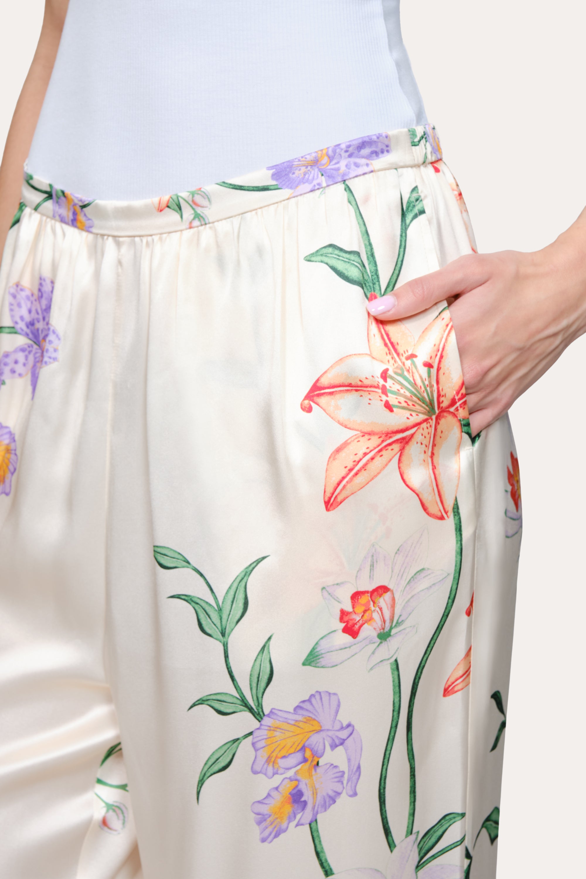 Elie Tahari Frances Floral spodnie jedwabne Petale D'Oro