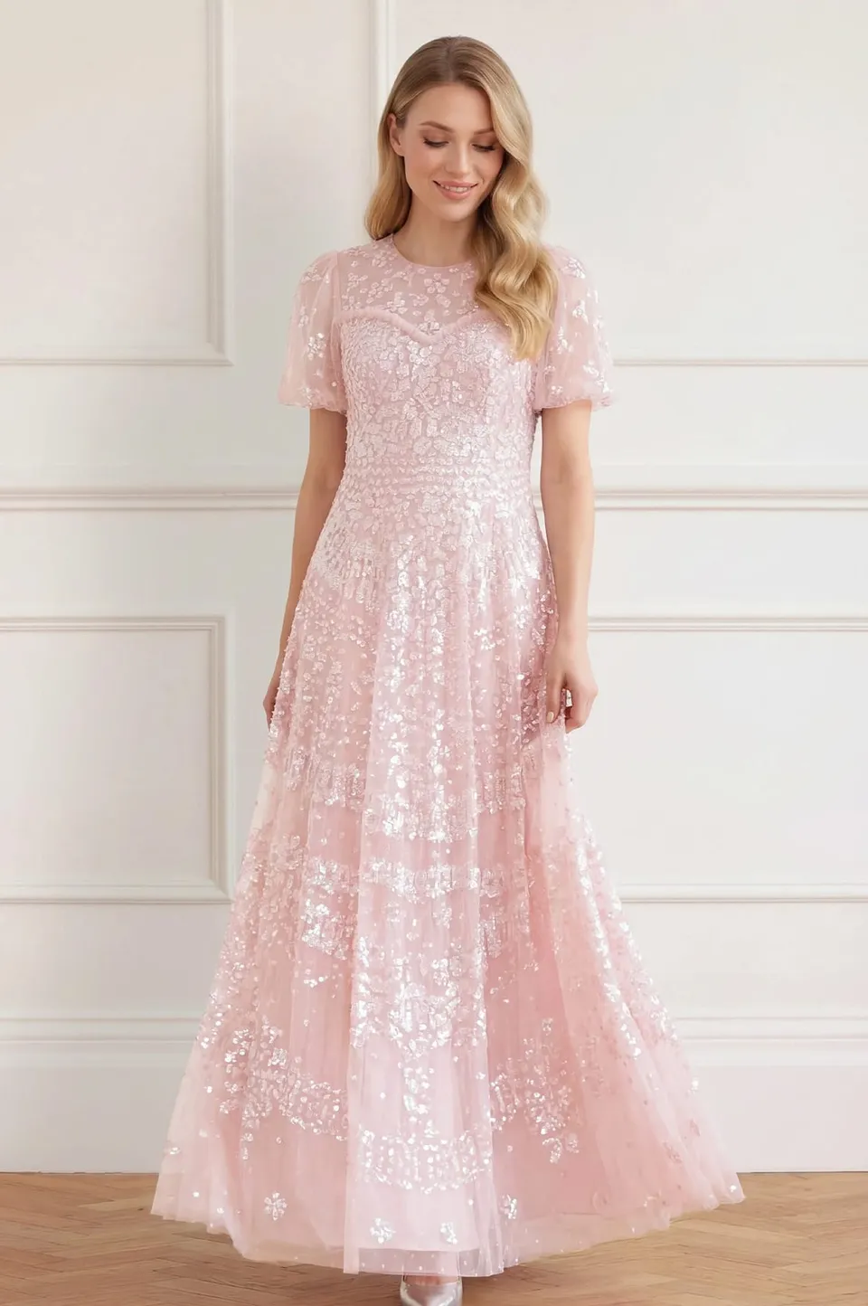 Needle & Thread Anais Sequin Short Sleeve Gown sukienka cekinowa