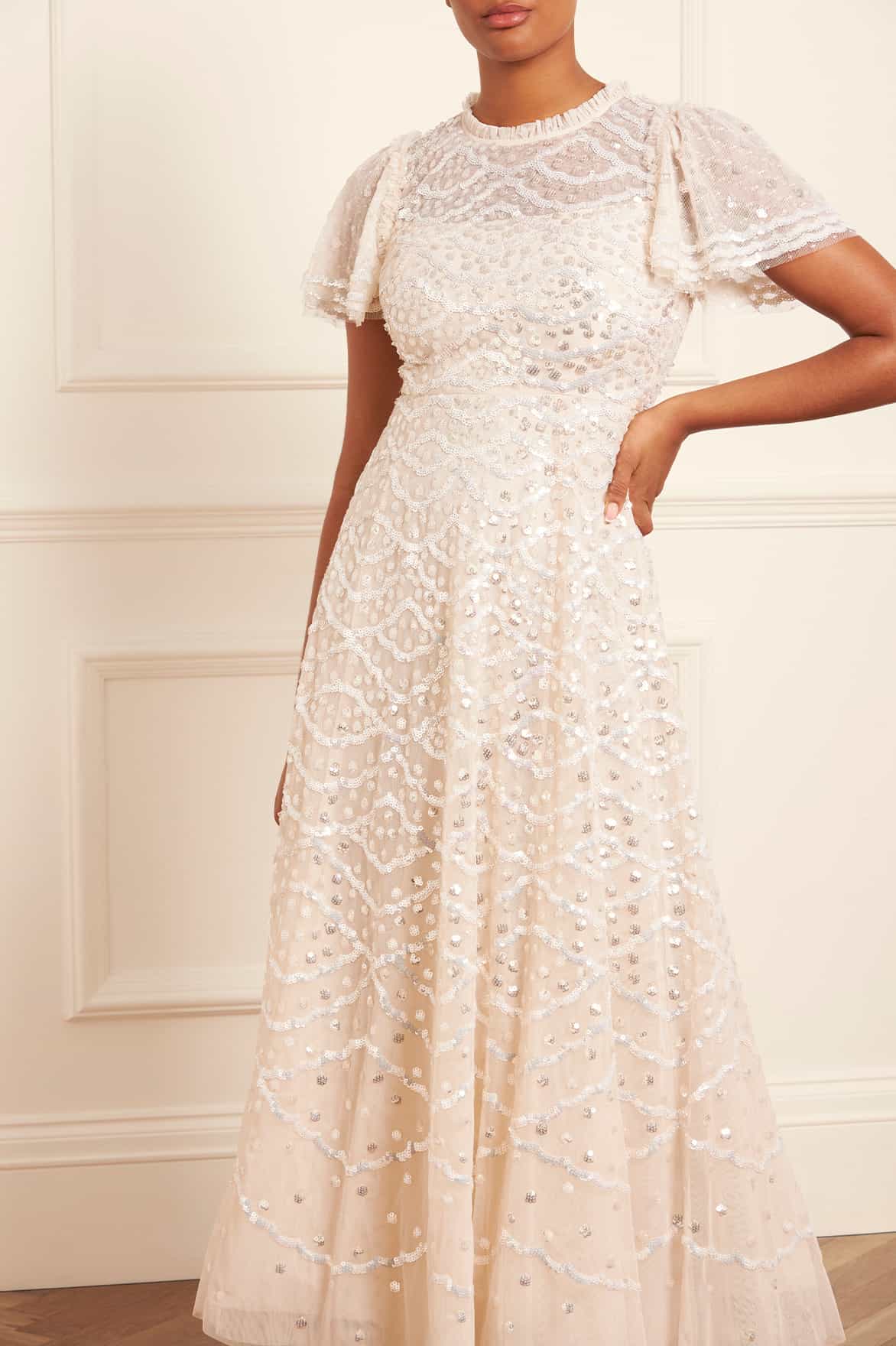 Needle & Thread Deco Dot Gloss Ankle Gown sukienka cream cekinowa