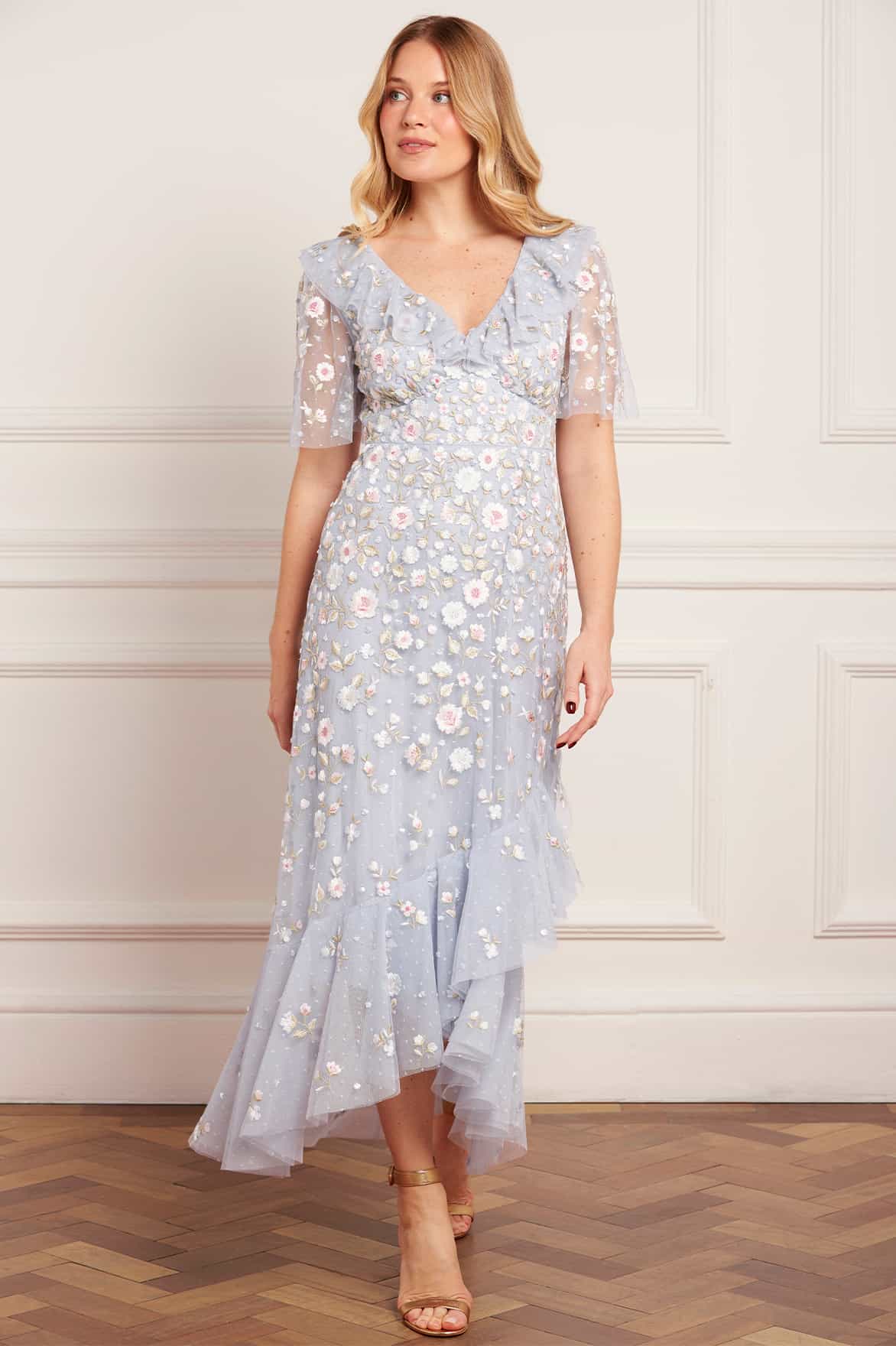 Needle & Thread Ethereal Blooms Frill Ankle Gown błękitna