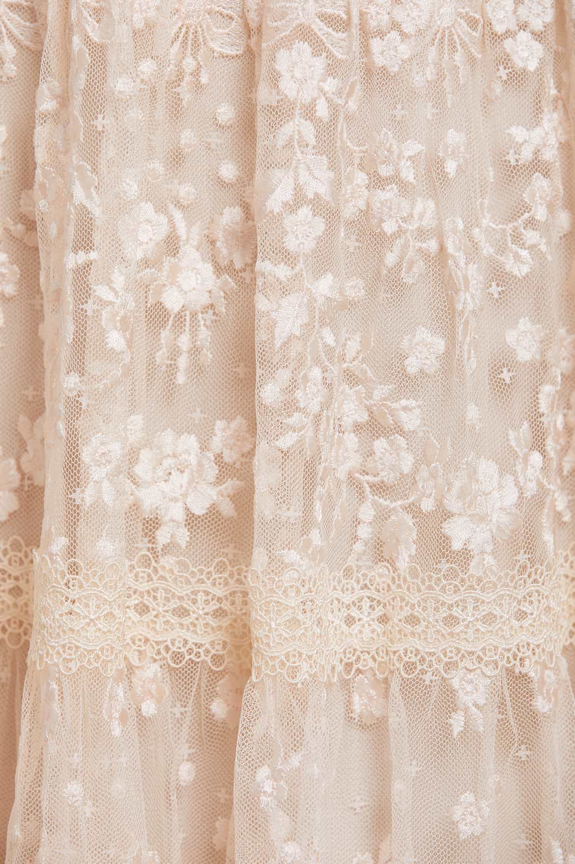 Needle & Thread Celestia Ribbon Ankle Gown sukienka kremowa haftowana