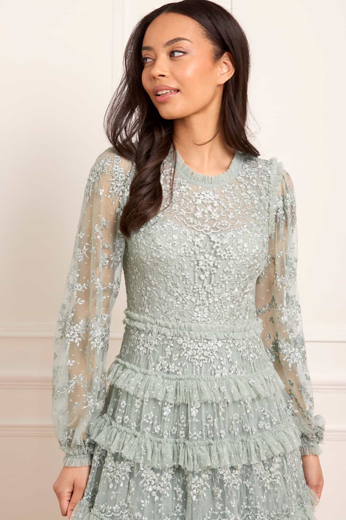 Needle & Thread Blossom Lace Ankle Gown suknia zielona