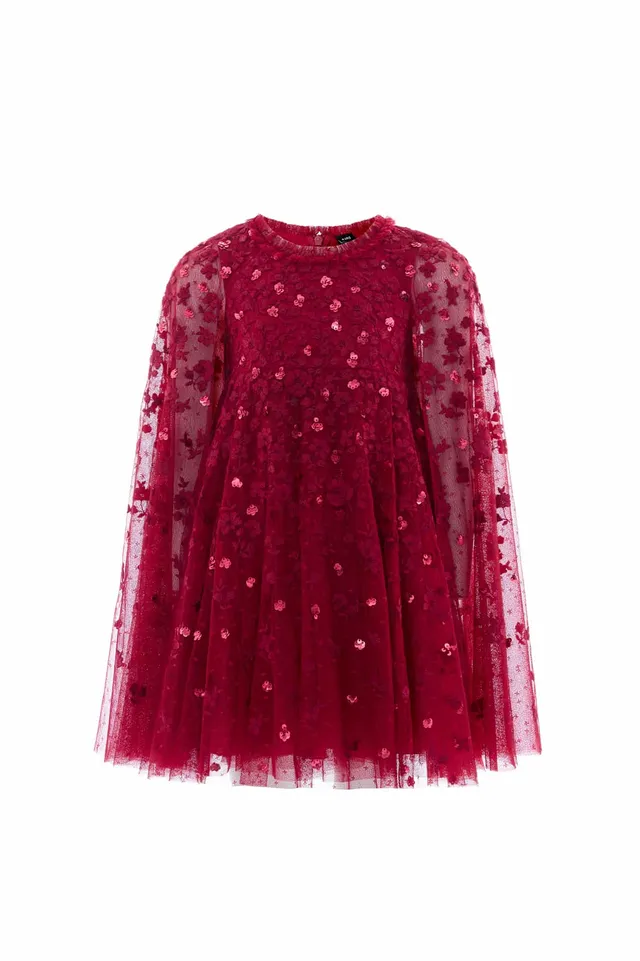 Needle & Thread Dahlia Ditsy Cape Kids Dress sukienka czerwona