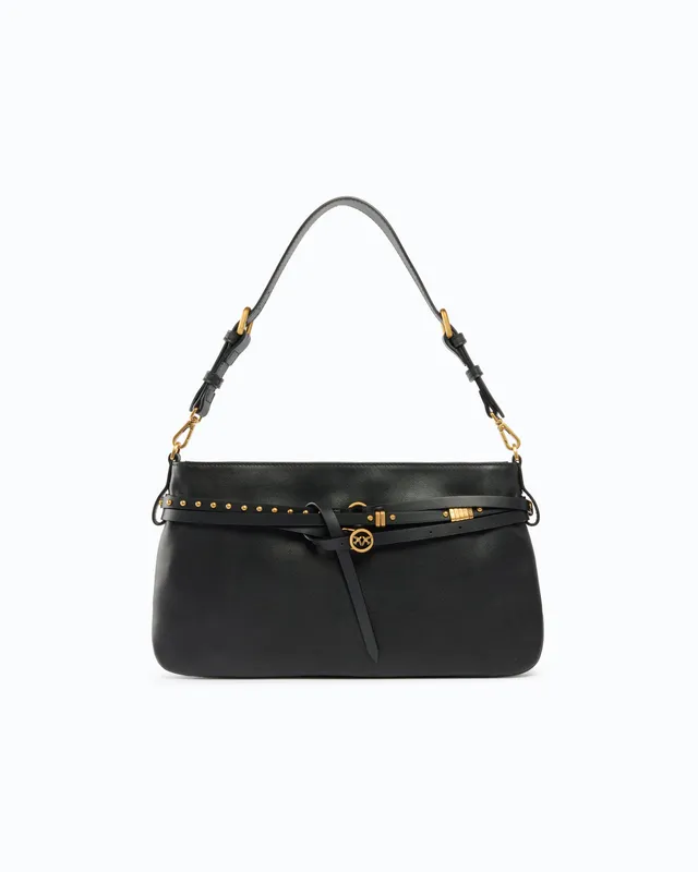 Pinko Belt Bag torebka skórzana czarna średnia