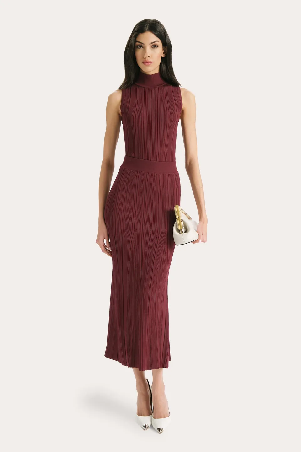Elie Tahari Azura spódnica midi plum prążkowana