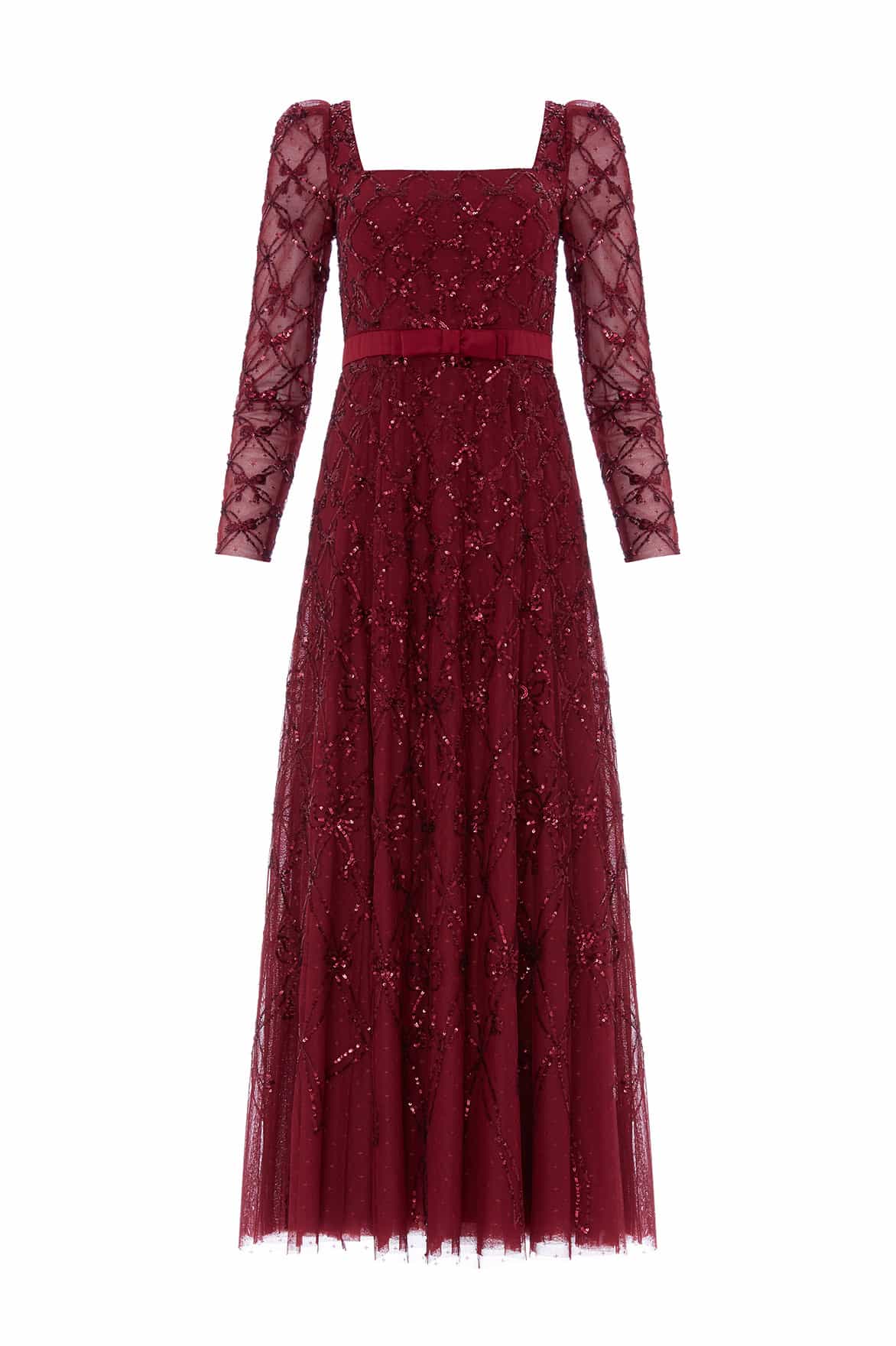 Needle & Thread Bow Lattice Ankle Gown sukienka czerwona