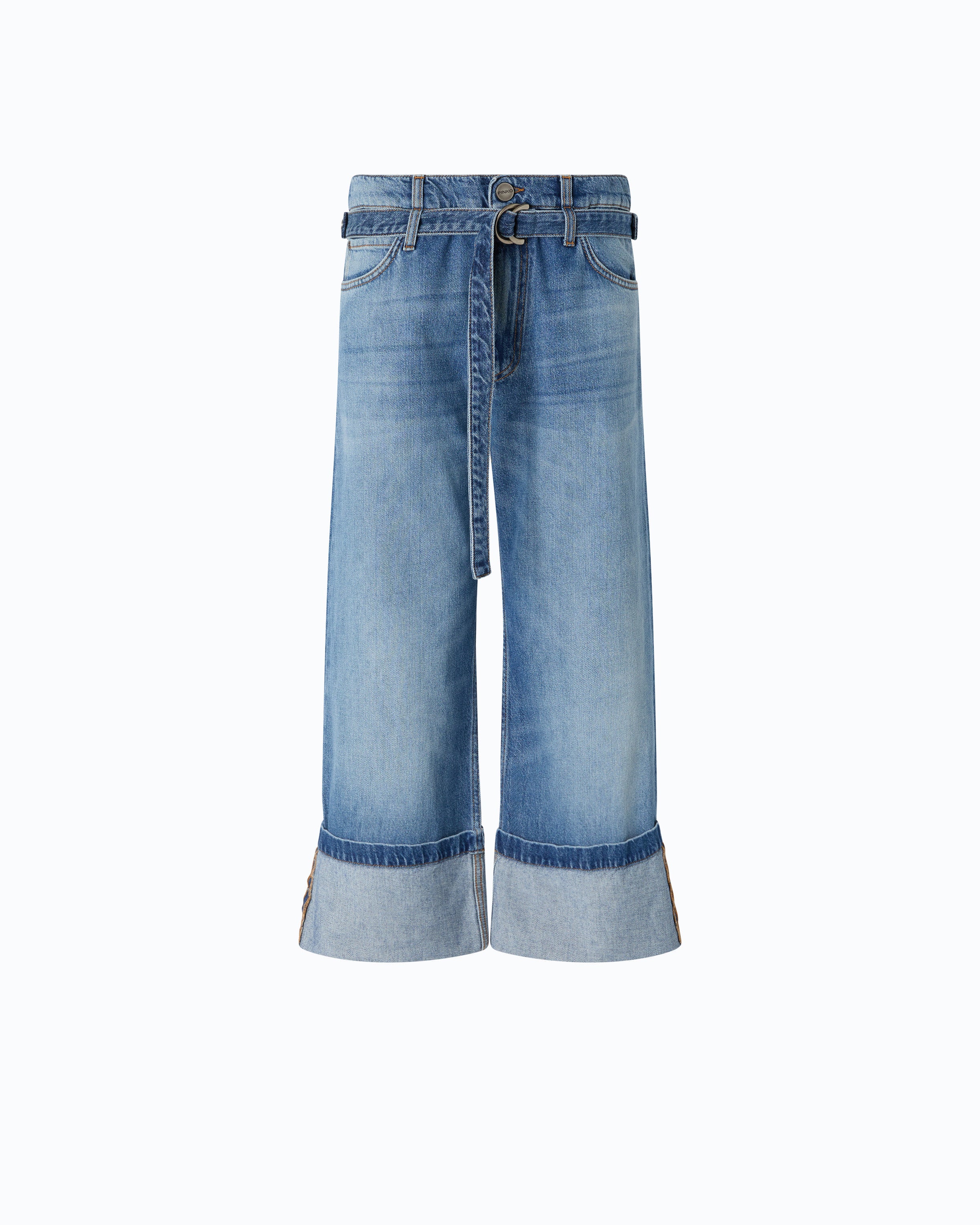Pinko Cyntia jeansy cropped jasnoniebieskie z paskiem