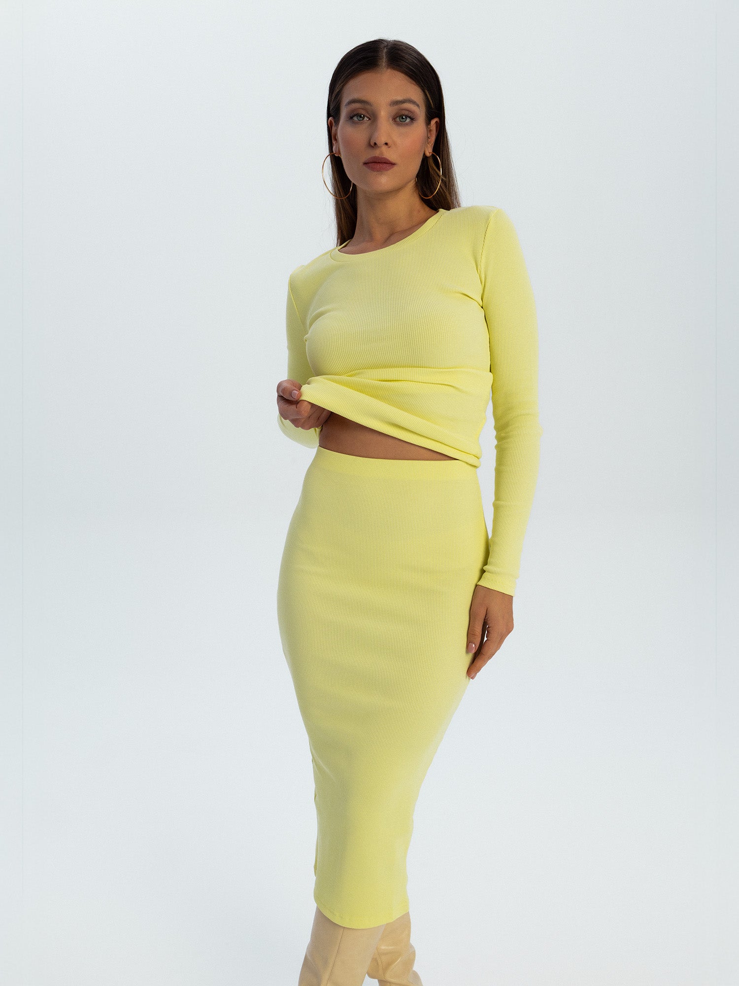 Nudyess Eos top basic butter yellow XS/S bawełna