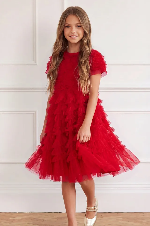 Needle & Thread Thalia Kids Dress sukienka czerwona tiulowa