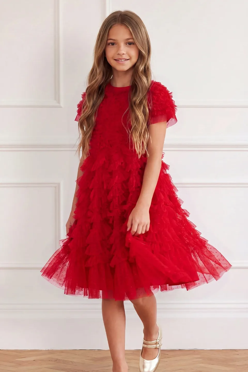 Needle & Thread Thalia Kids Dress sukienka czerwona tiulowa