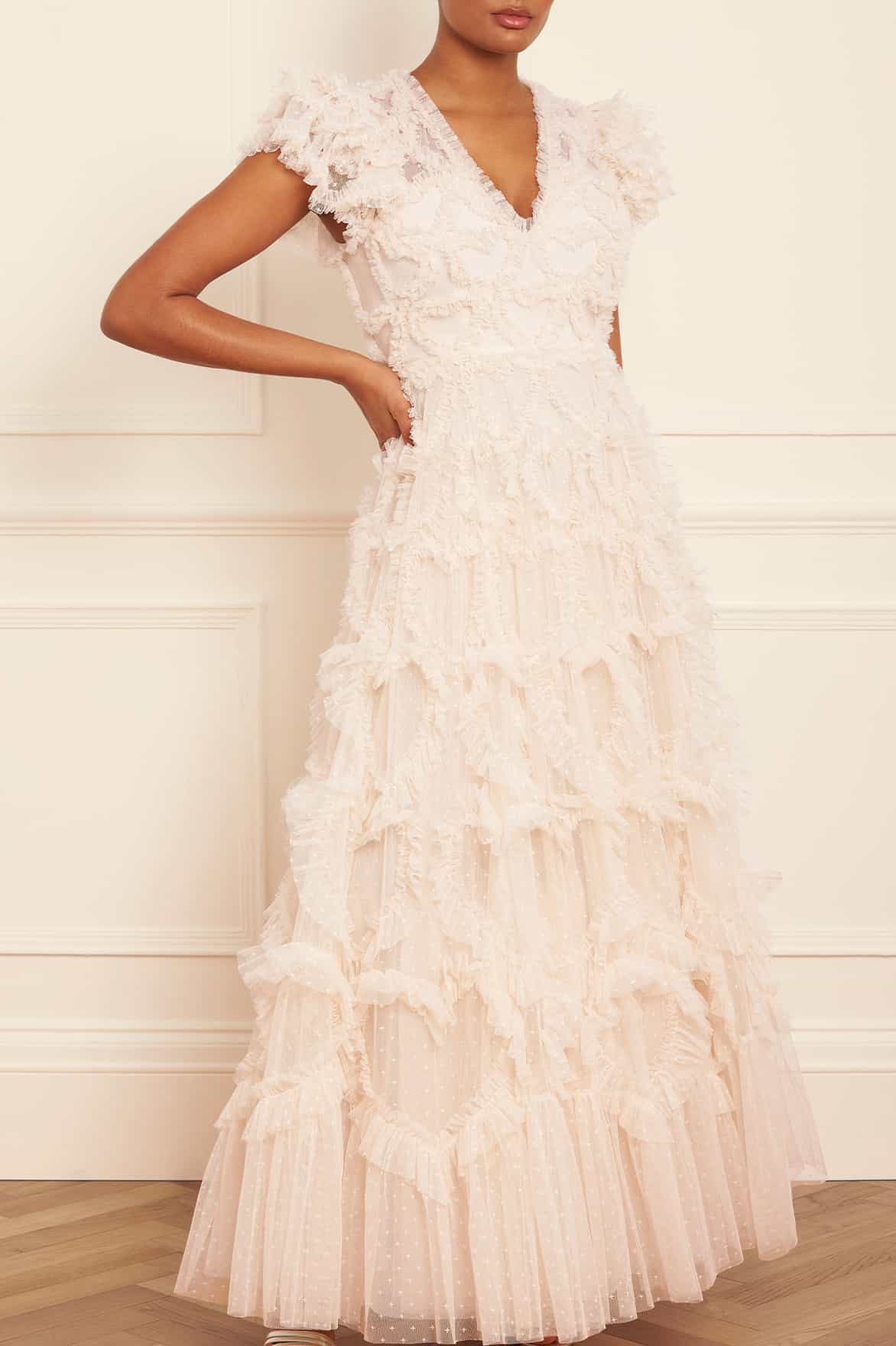 Needle & Thread Amorette V-Neck Gown suknia kremowa