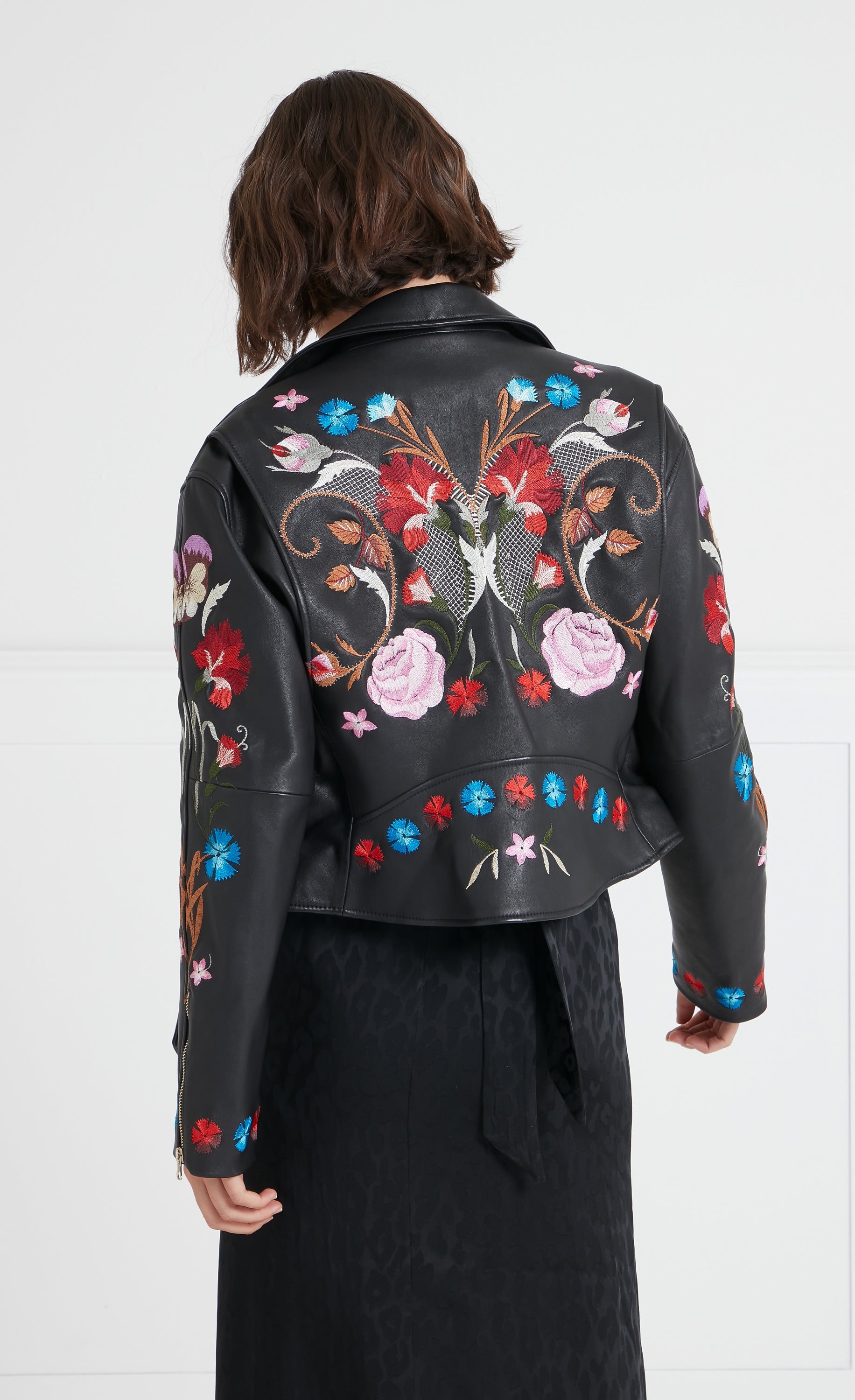 Temperley London Toledo kurtka Black skórzana haftowana
