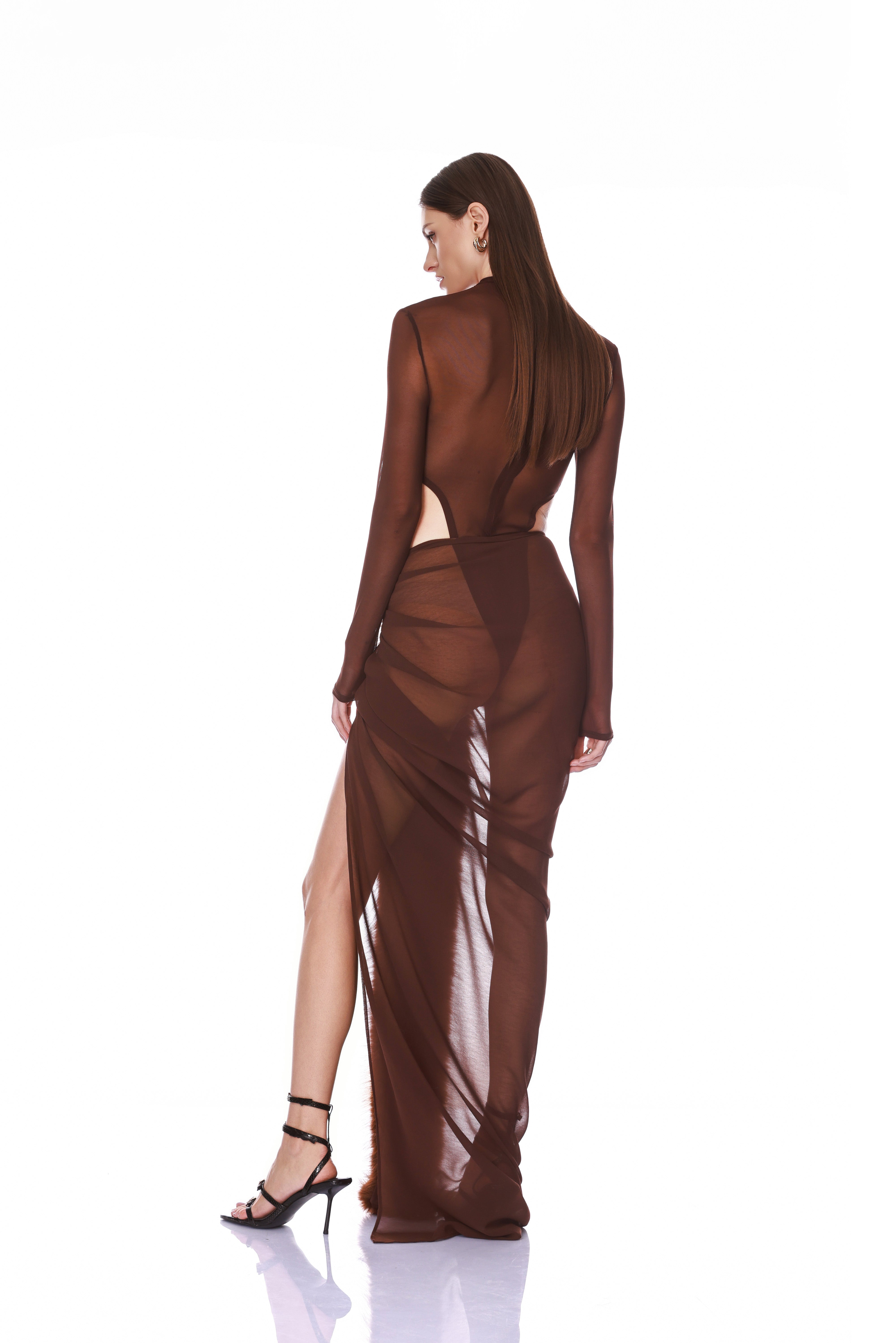 Bronx and Banco Chiffon spódnica maxi z futrem