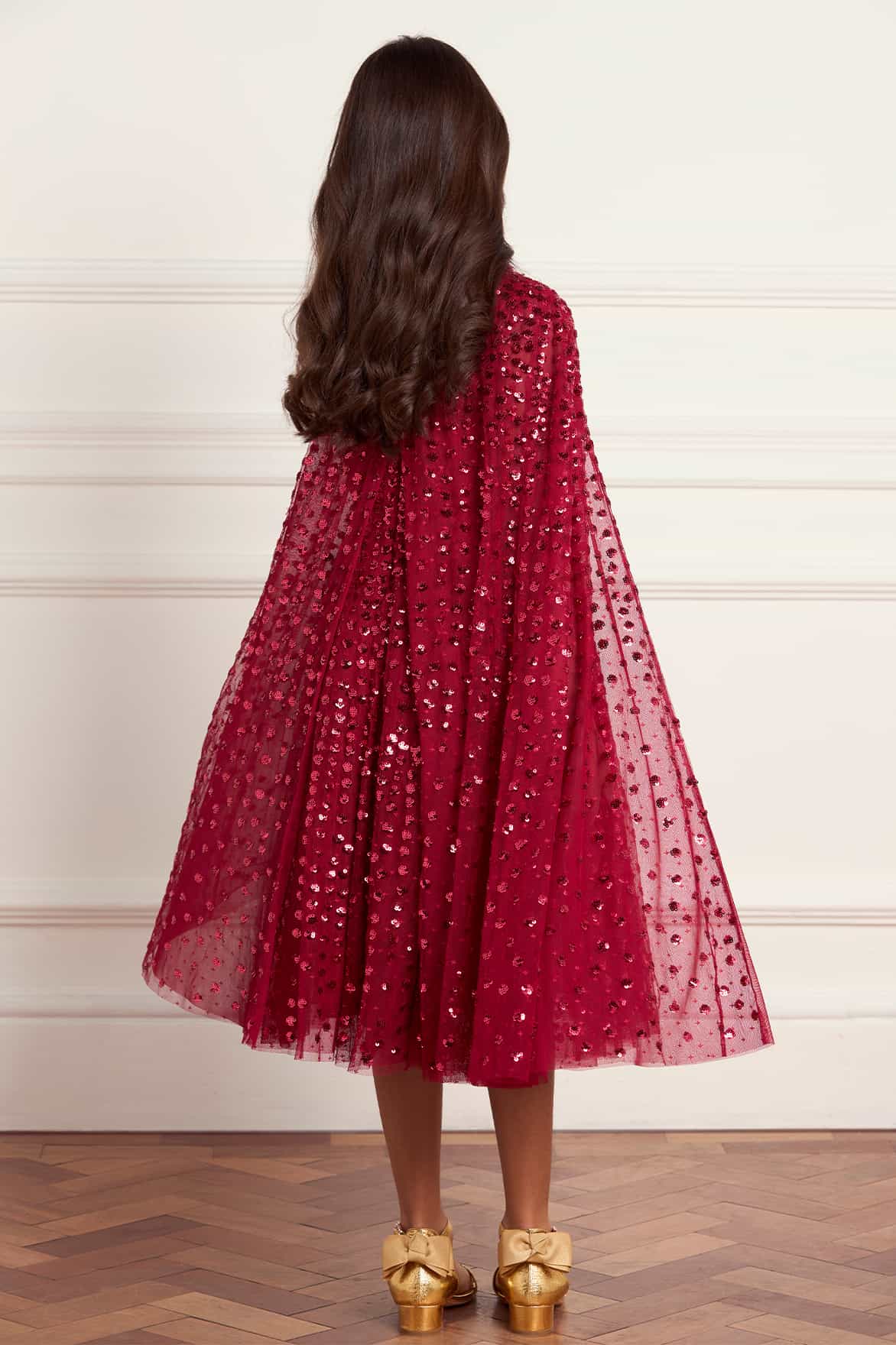 Needle & Thread Raindrop Cape Kids Dress sukienka Red cekiny
