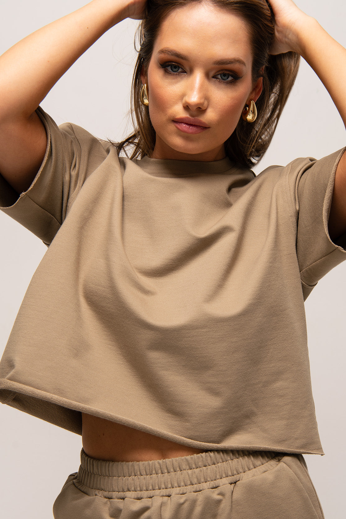 Nudyess Lucy T-shirt bawełniany taupe luźny