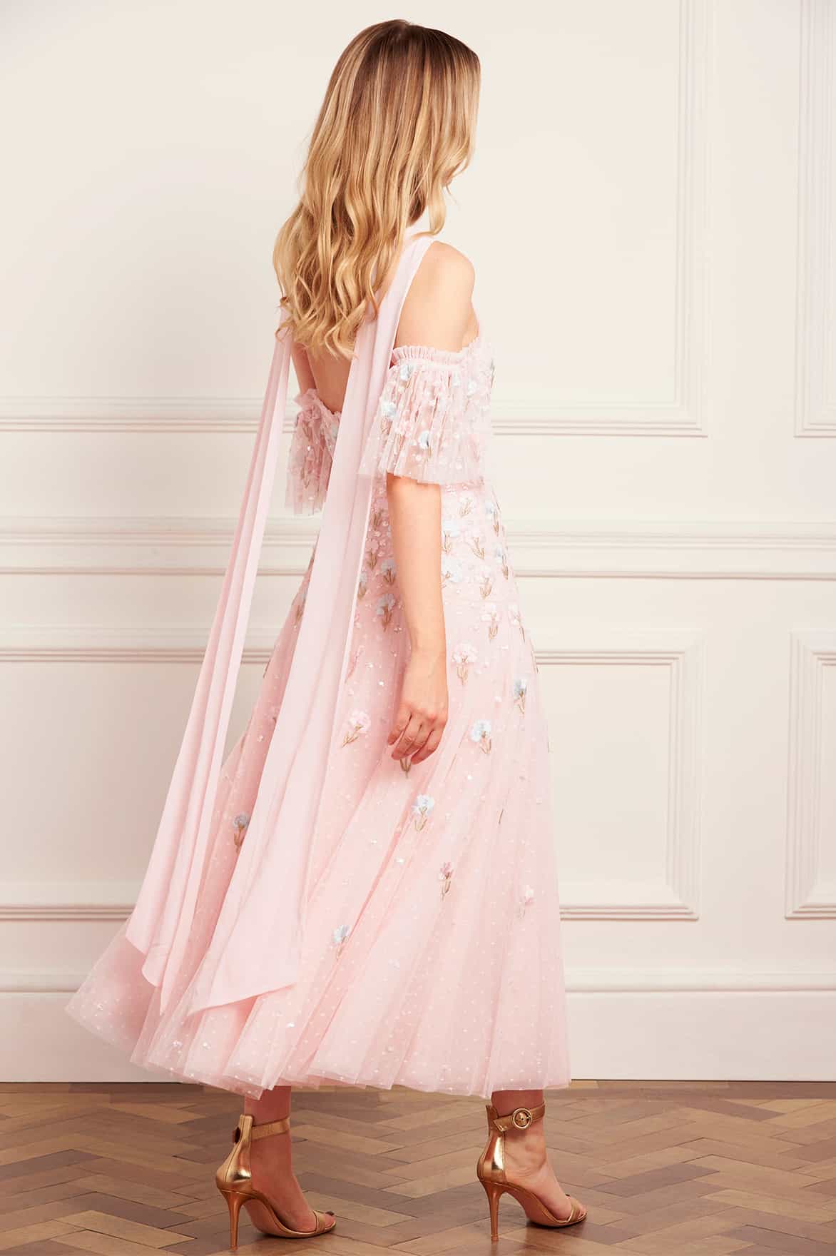 Needle & Thread Dandelion Ditsy Dress sukienka beżowa balerina