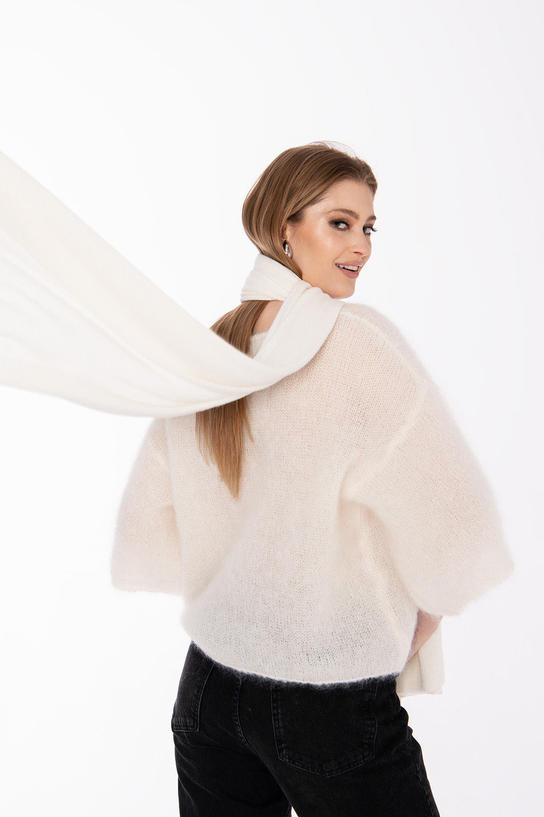 Nudyess Tiny szalik zimowy Ecru wełna merino