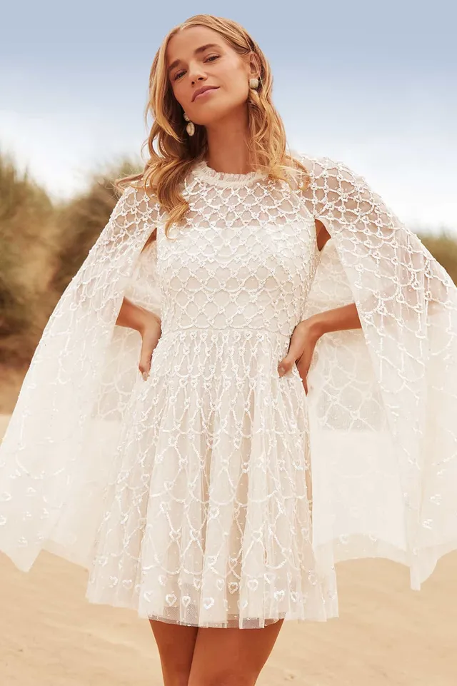 Needle & Thread Heart Lattice Mini Dress sukienka kremowa mini