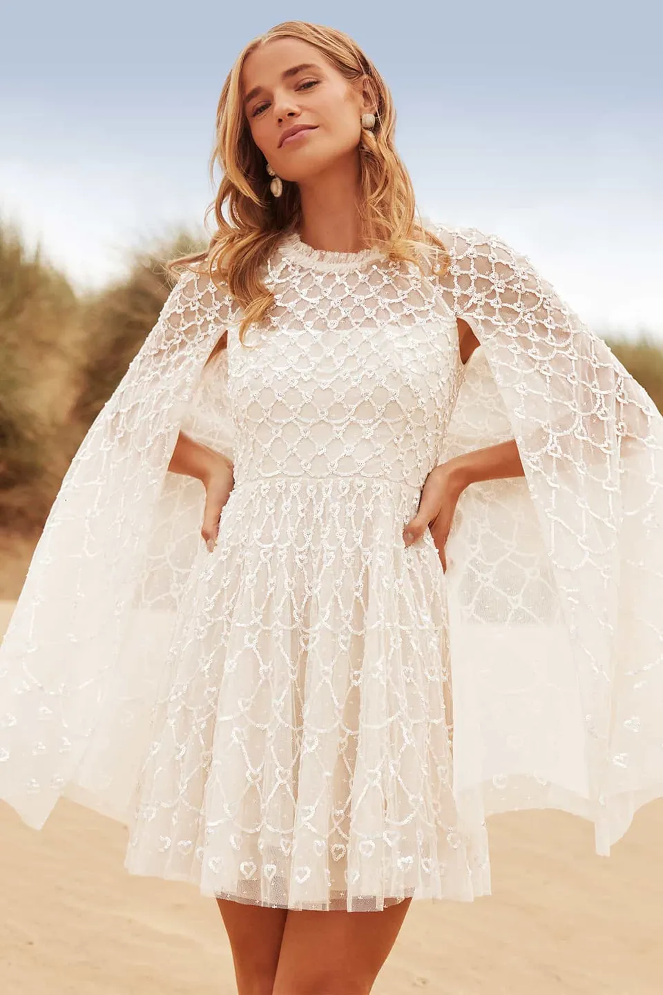 Needle & Thread Heart Lattice Mini Dress sukienka kremowa mini