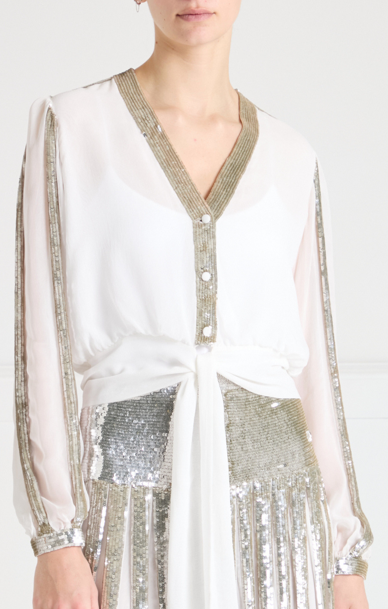 Temperley Filigree bluzka damska srebrna pasek cekiny