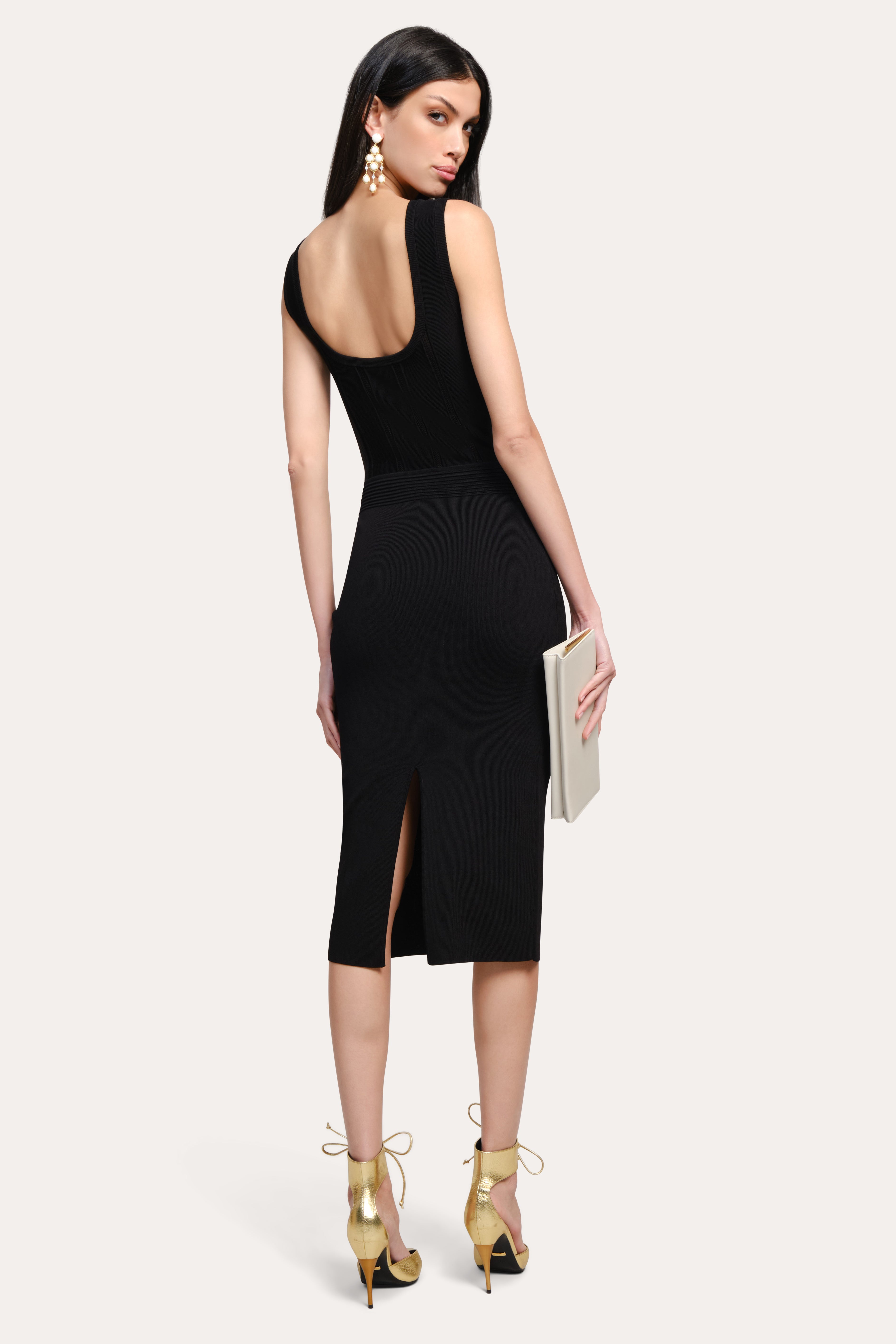 Elie Tahari Sylvie Milano Pointelle sukienka midi czarna