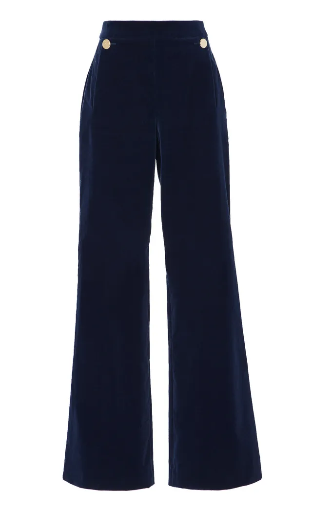 Temperley London Clove spodnie aksamitne granatowe