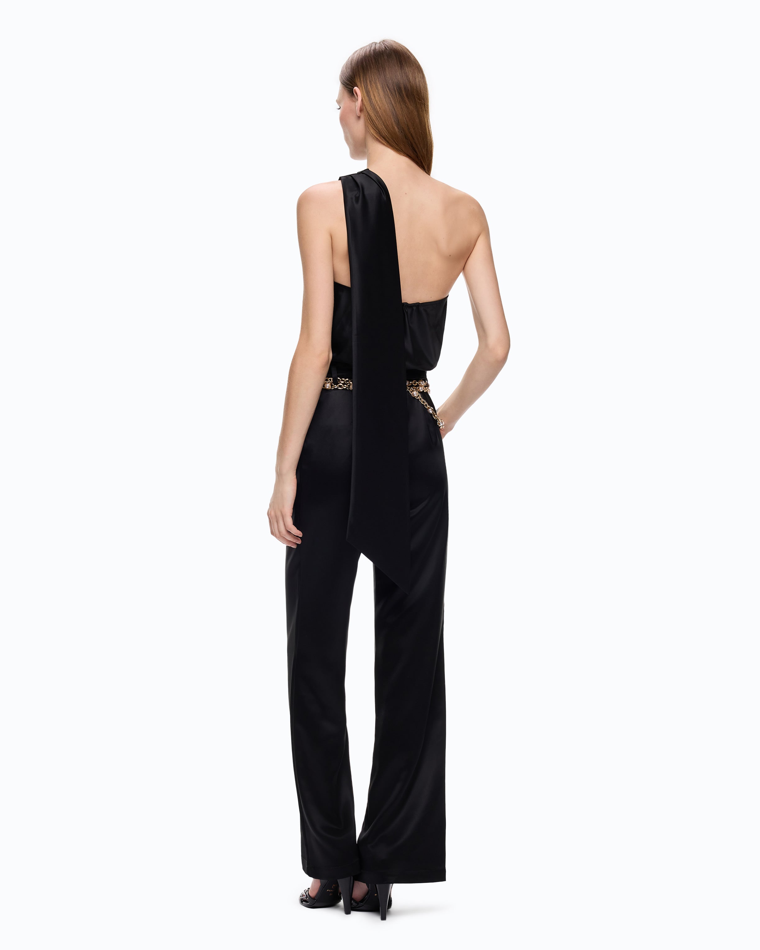 Pinko Audi Jumpsuit kombinezon czarny satynowy