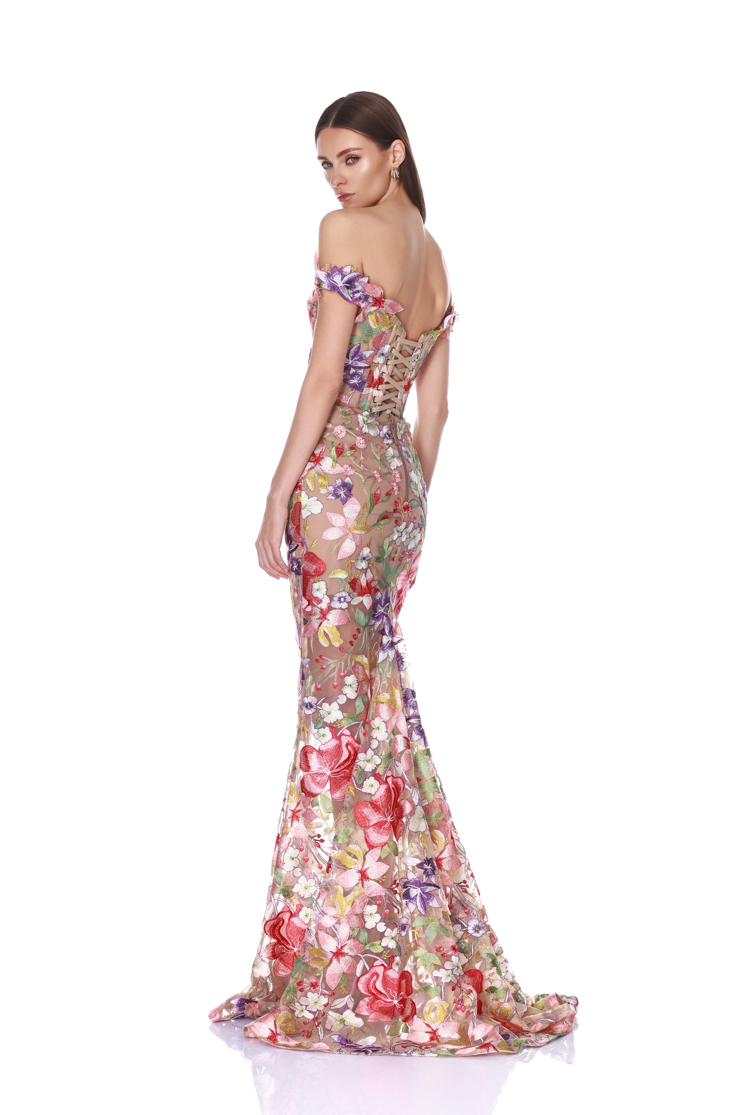 Bronx and Banco Flora 3D suknia wieczorowa koralowa maxi