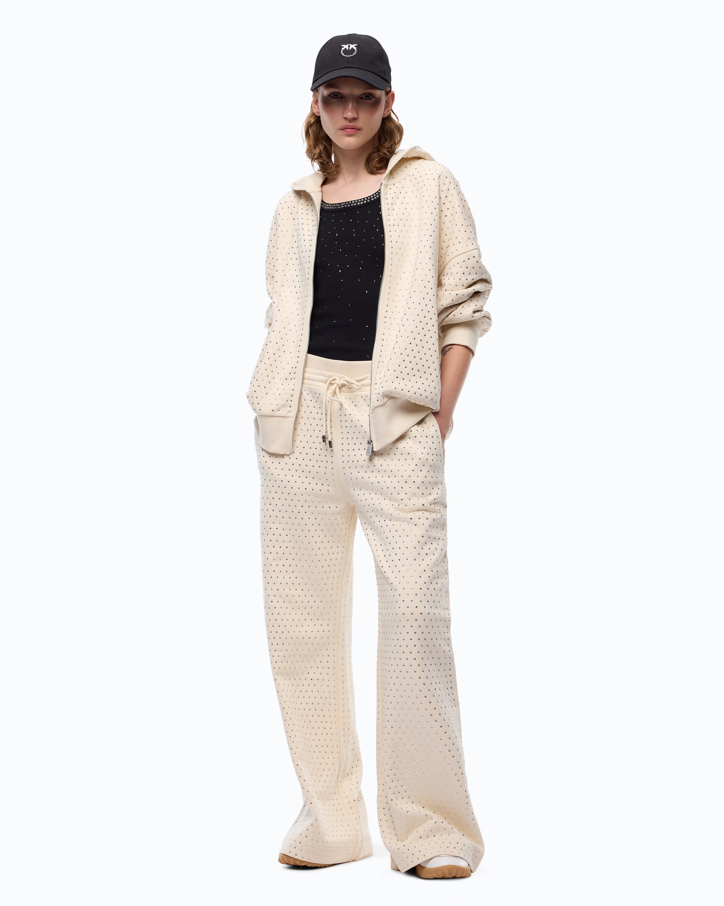 Pinko Lugano Sweater bluza beżowa w kryształki