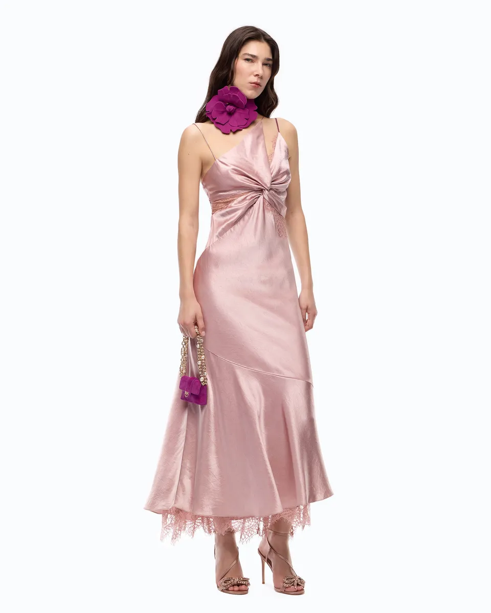 Pinko Ferrari Dress sukienka satynowa długa różowa