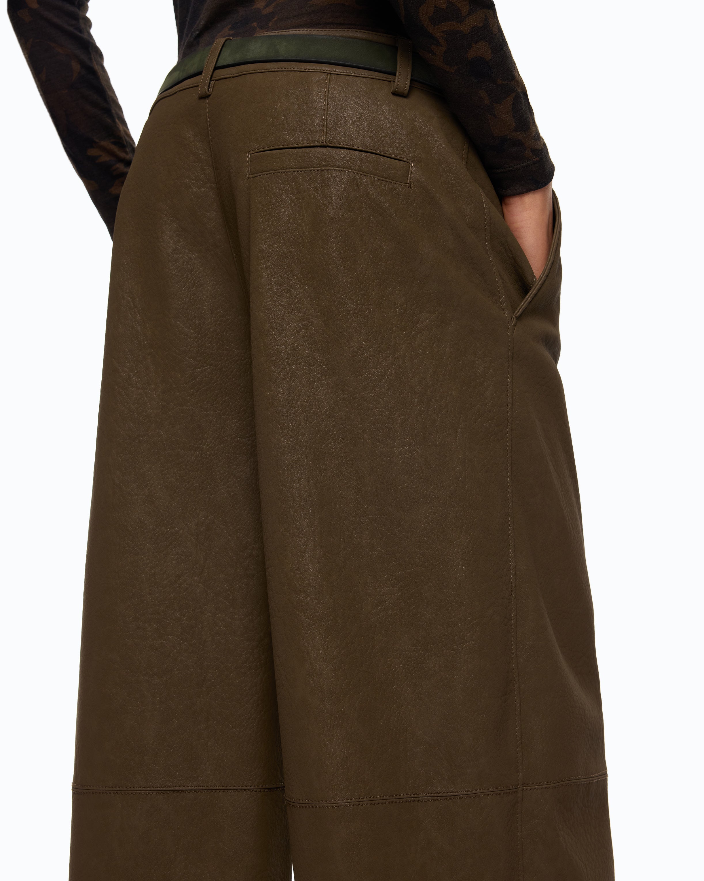 Pinko Barolo Pants spodnie zielone imitacja nubuku