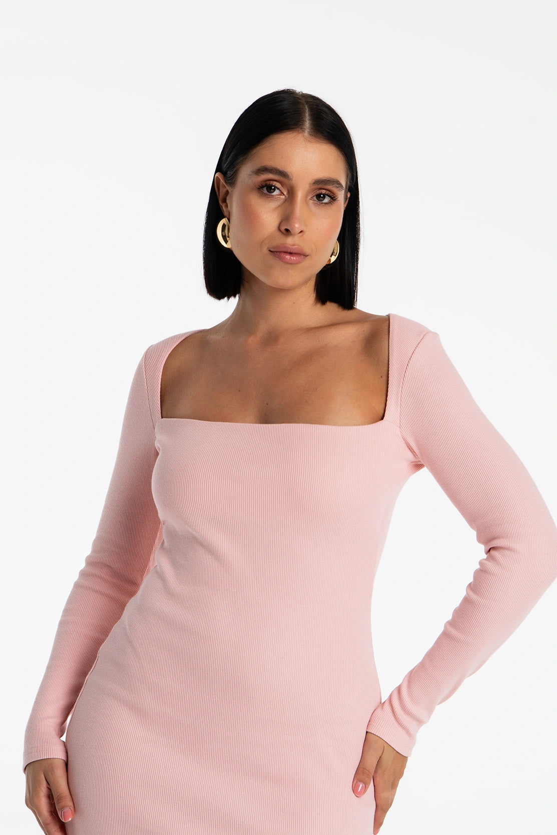 Nudyess Marsili sukienka midi Pink kwadratowy dekolt
