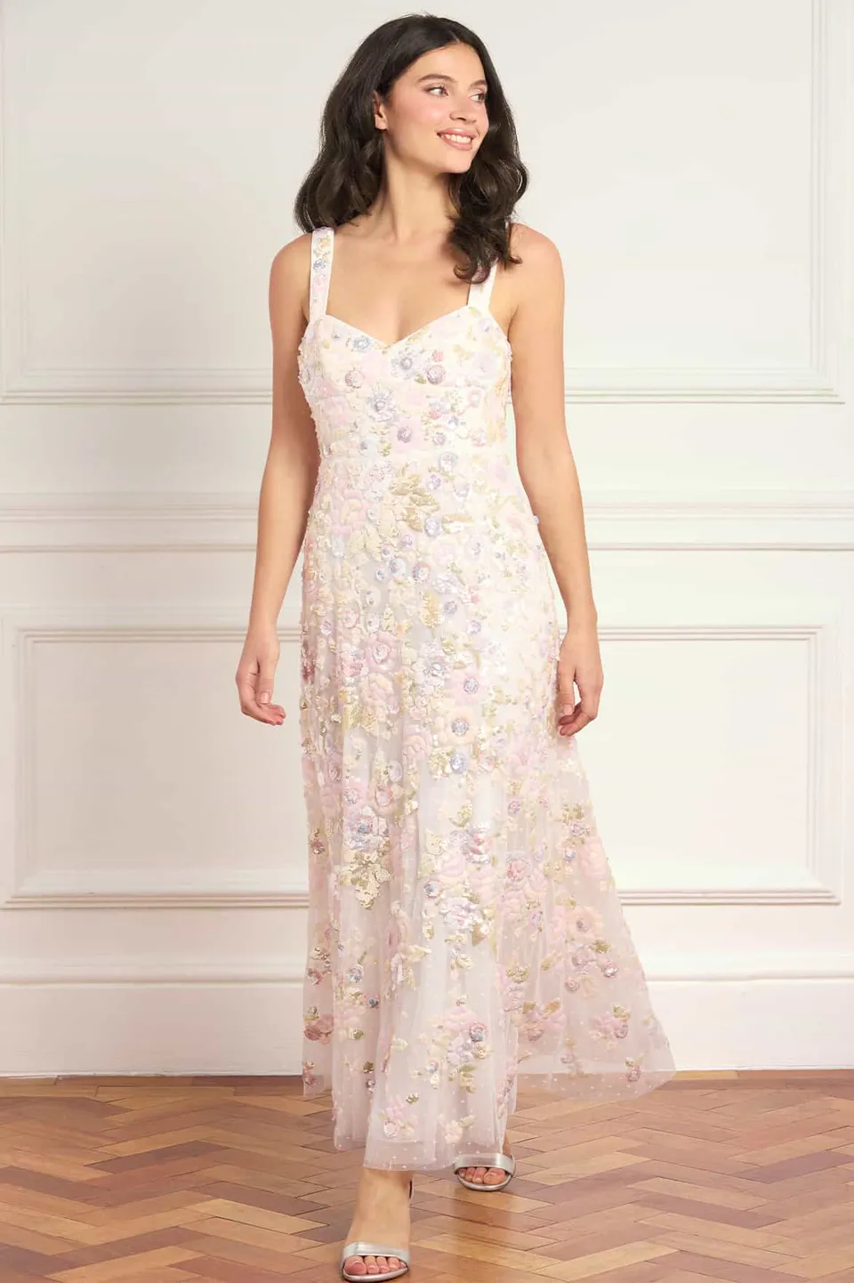 Needle & Thread Sequin Paradise sukienka biała cekiny serce