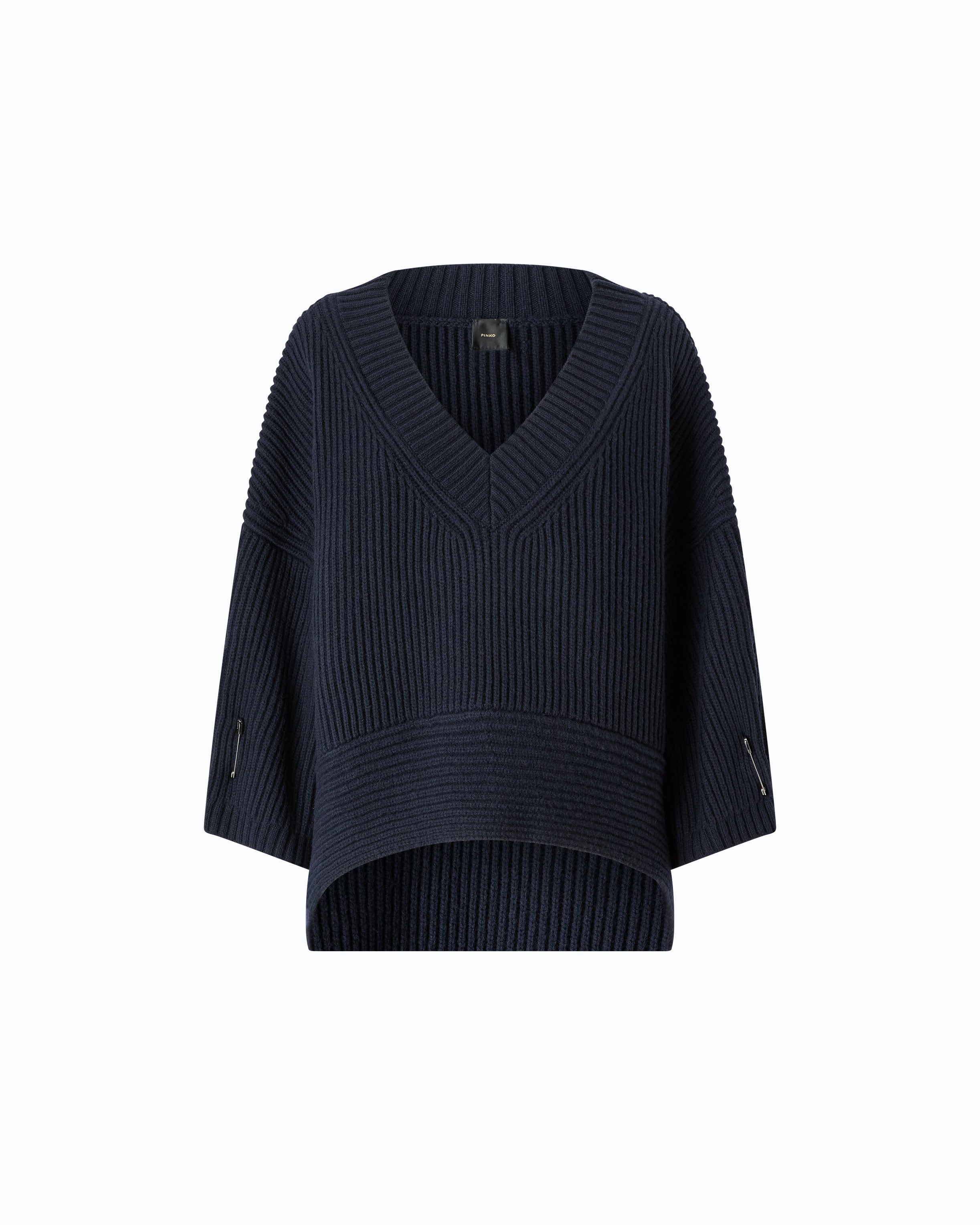 Pinko Lione sweter niebieski wełniany dekolt V