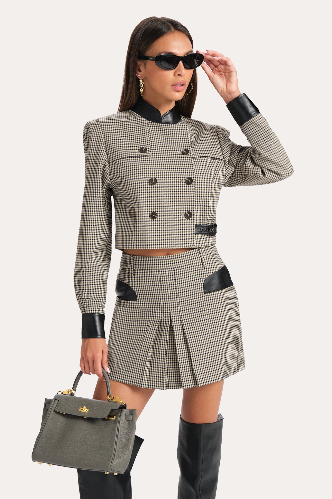 Elie Tahari Louisa spódnica mini plisowana kratka