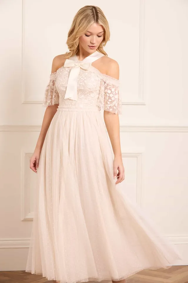 Needle & Thread Primrose Bodice Ankle Gown suknia kremowa haft