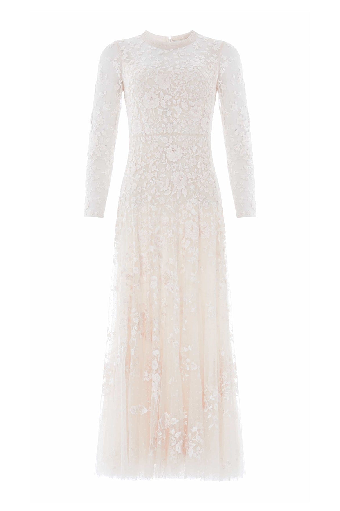 Needle & Thread Rosa Round Neck Ankle Gown sukienka biała haft