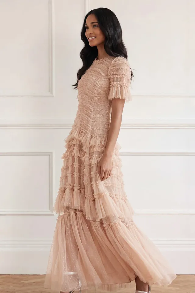 Needle & Thread Valentine Ruffle Gown sukienka beżowa tiulowa