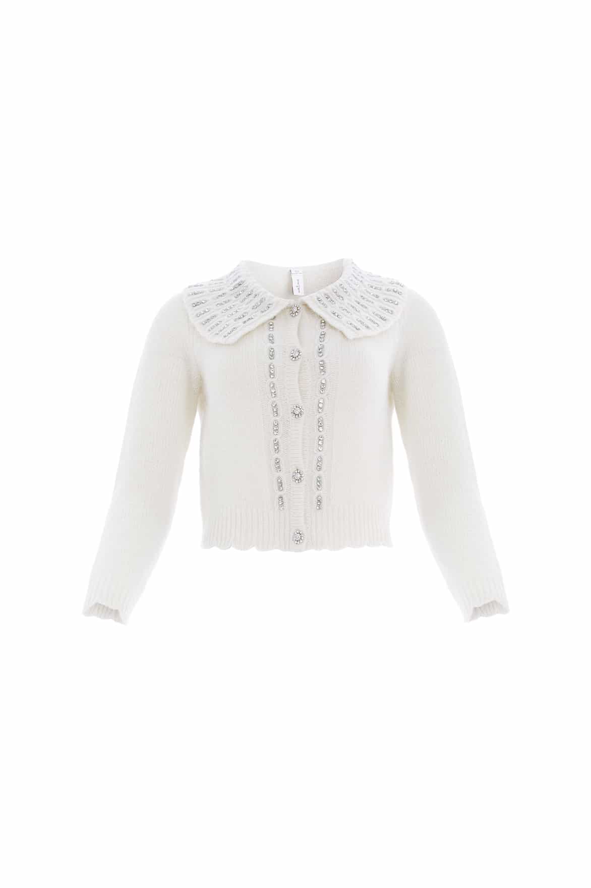 Needle & Thread Embellished Collar Short Cardigan sweter krem alpaka