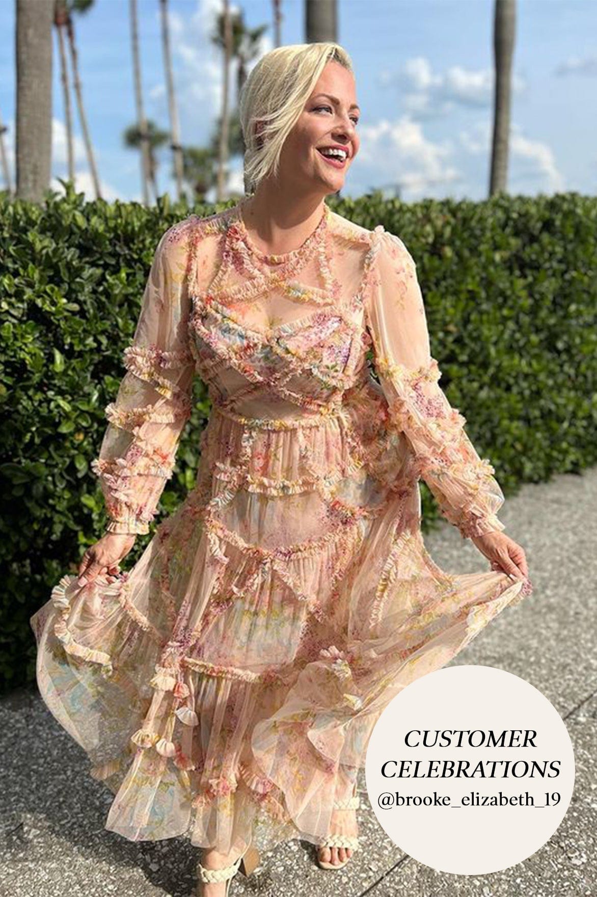 Needle & Thread Floral Diamond Ruffle Gown suknia kwiatowa
