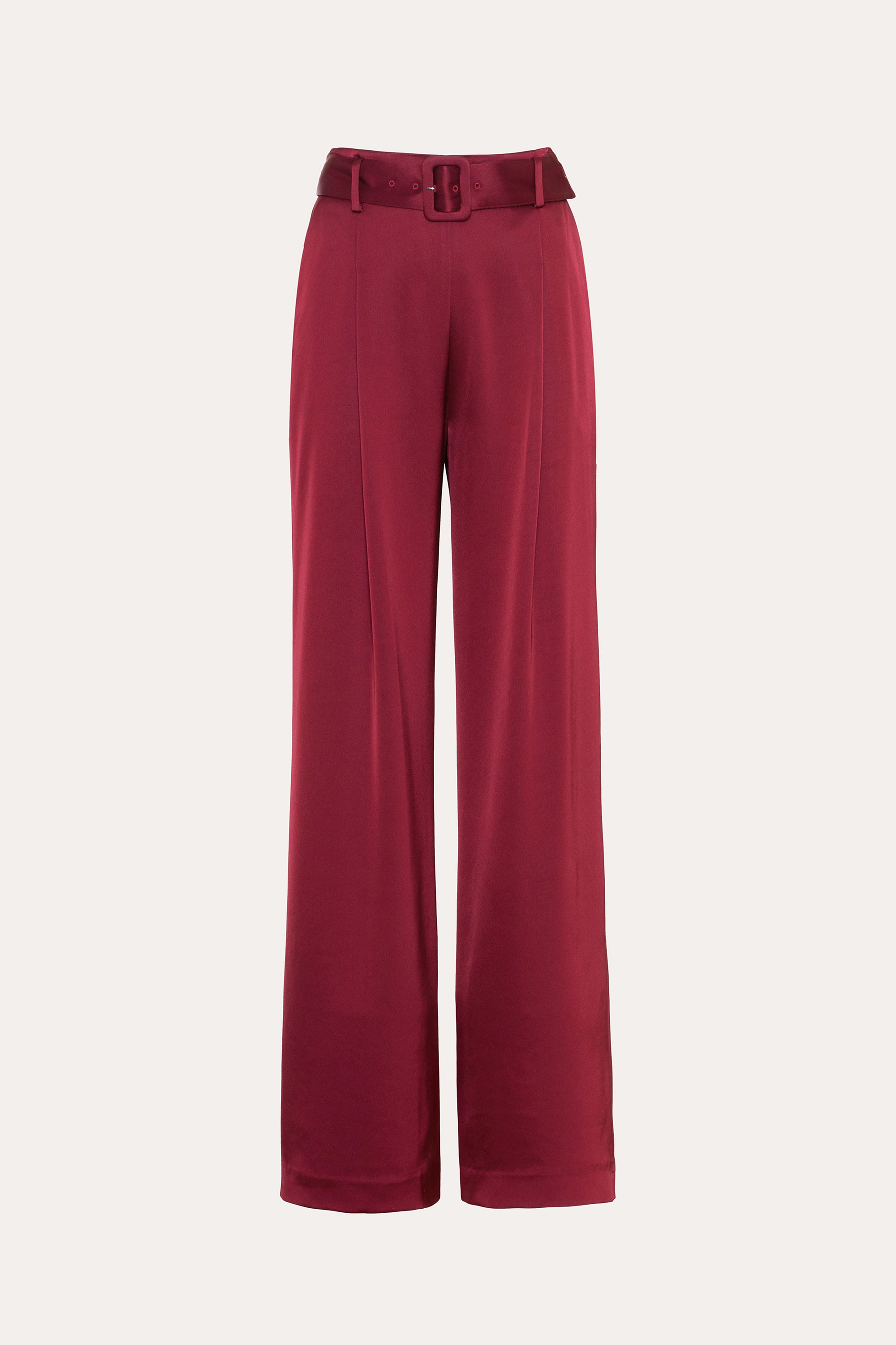 Elie Tahari Satin spodnie bordowe satynowe szerokie z paskiem