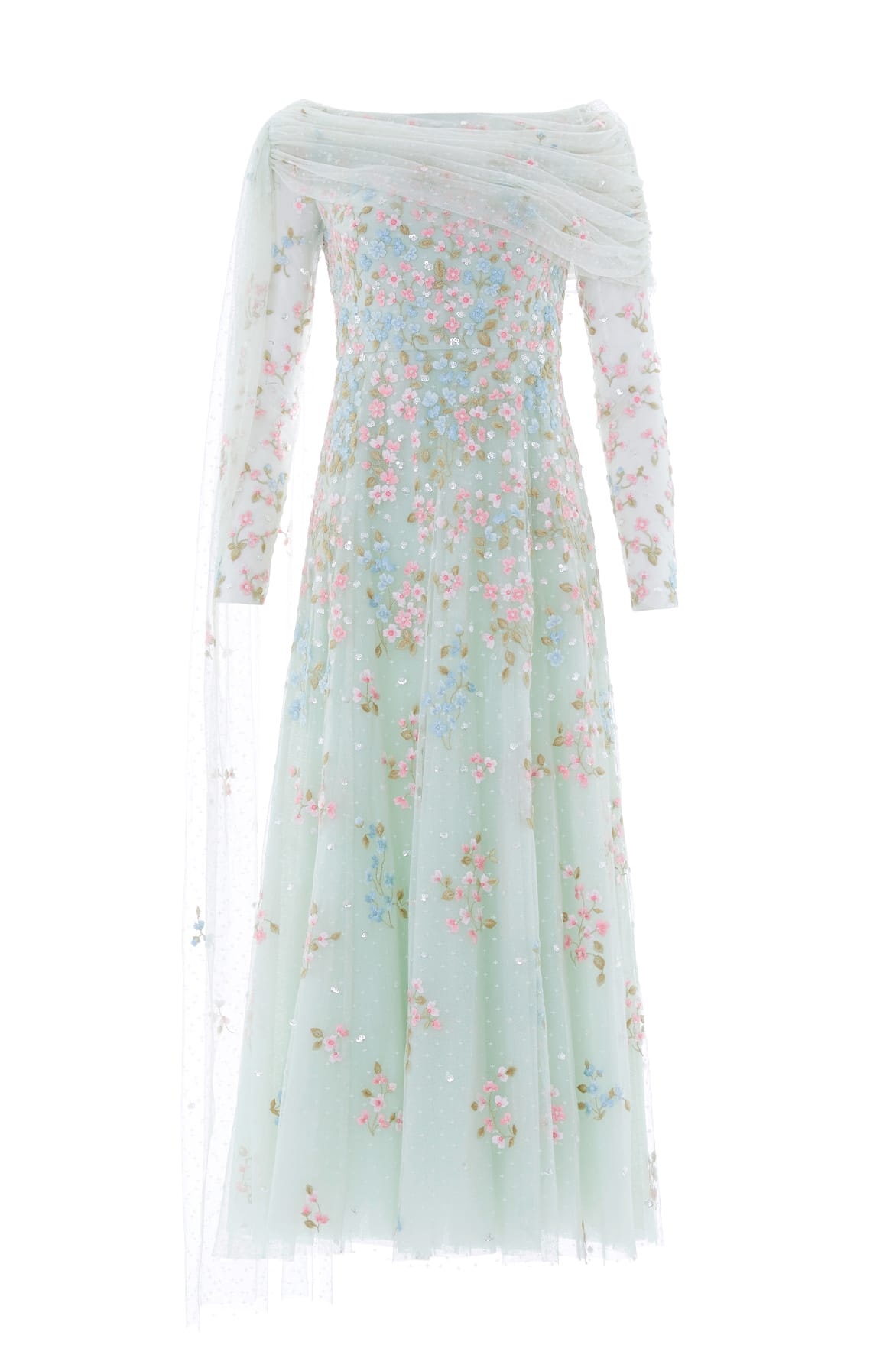 Needle & Thread Versailles Ditsy Ankle Gown sukienka zielona