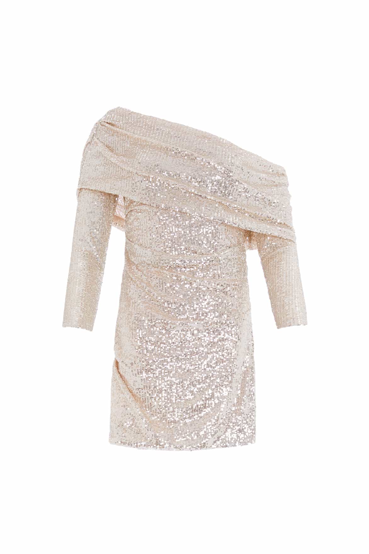 Needle & Thread Nova One-Shoulder sukienka srebrna cekinowa