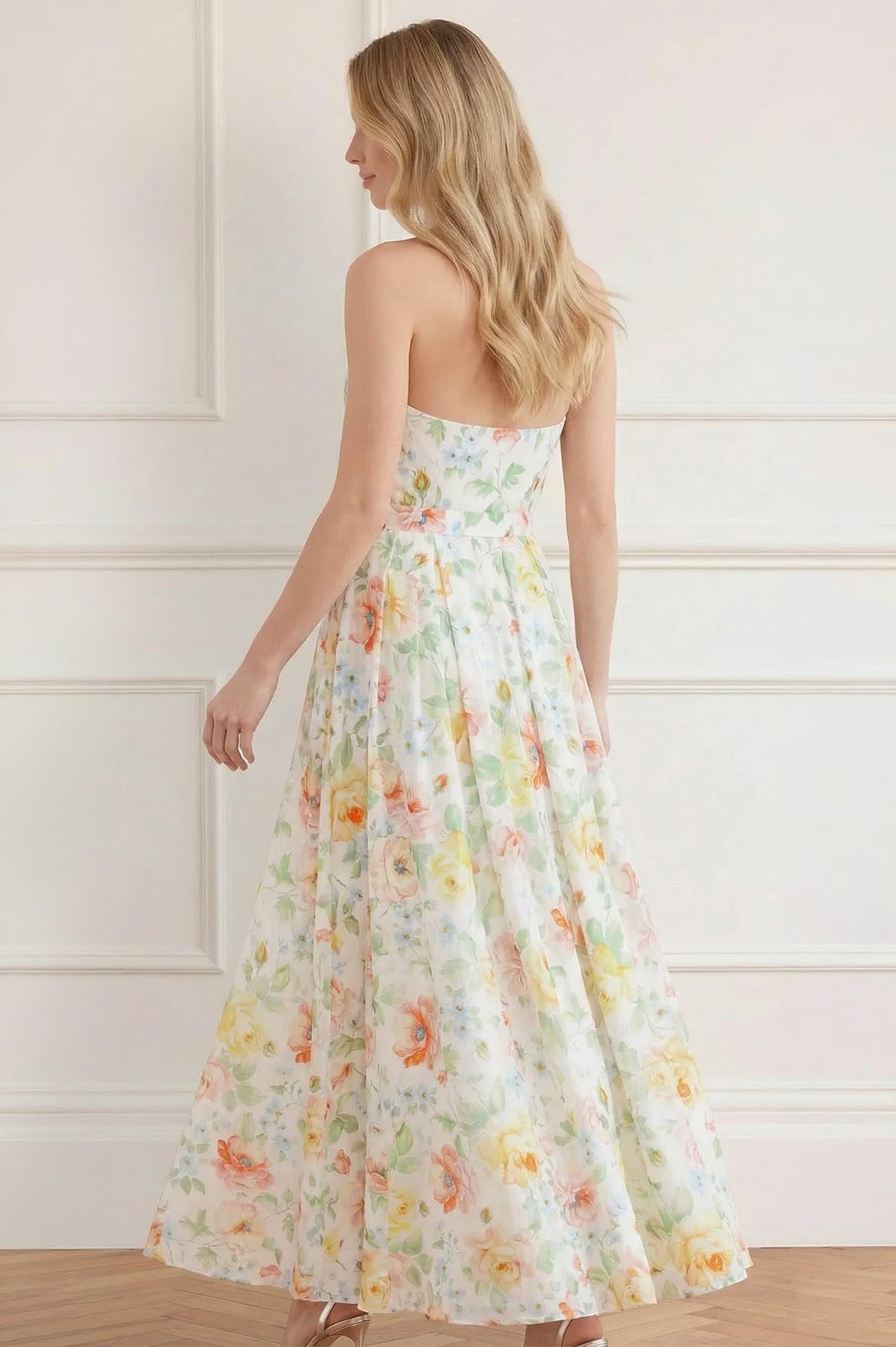 Needle & Thread Sienna Rose Cotton Halter Ankle Gown sukienka biała