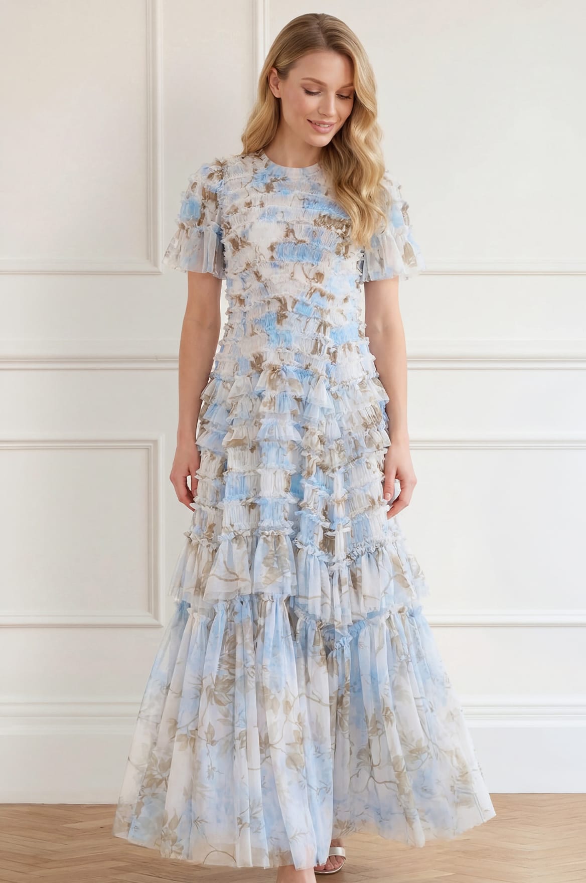 Needle & Thread Valentine Ruffle sukienka maxi white wisteria