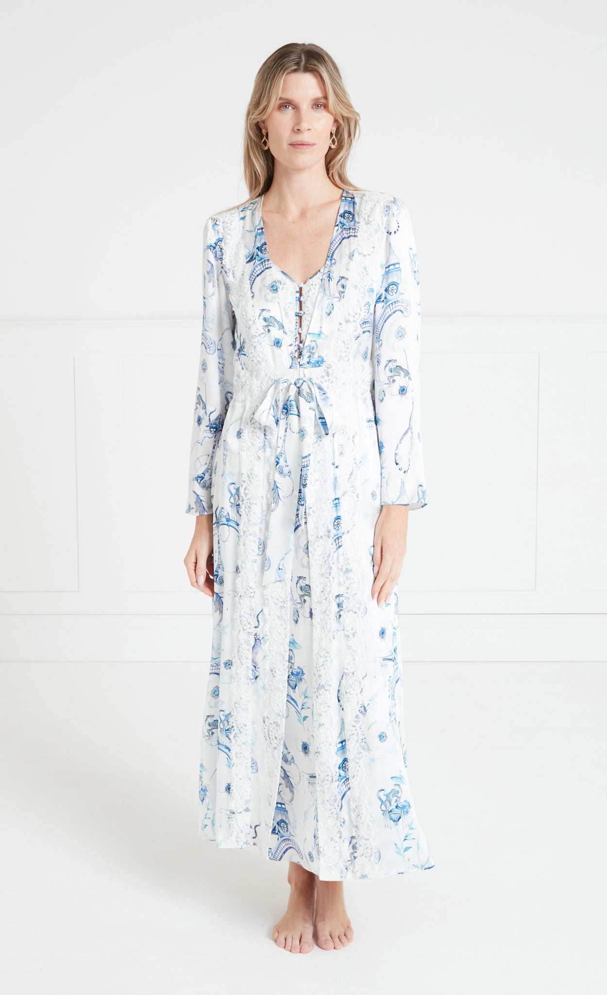 Temperley London Aphrodite szlafrok White Blue Euphoria