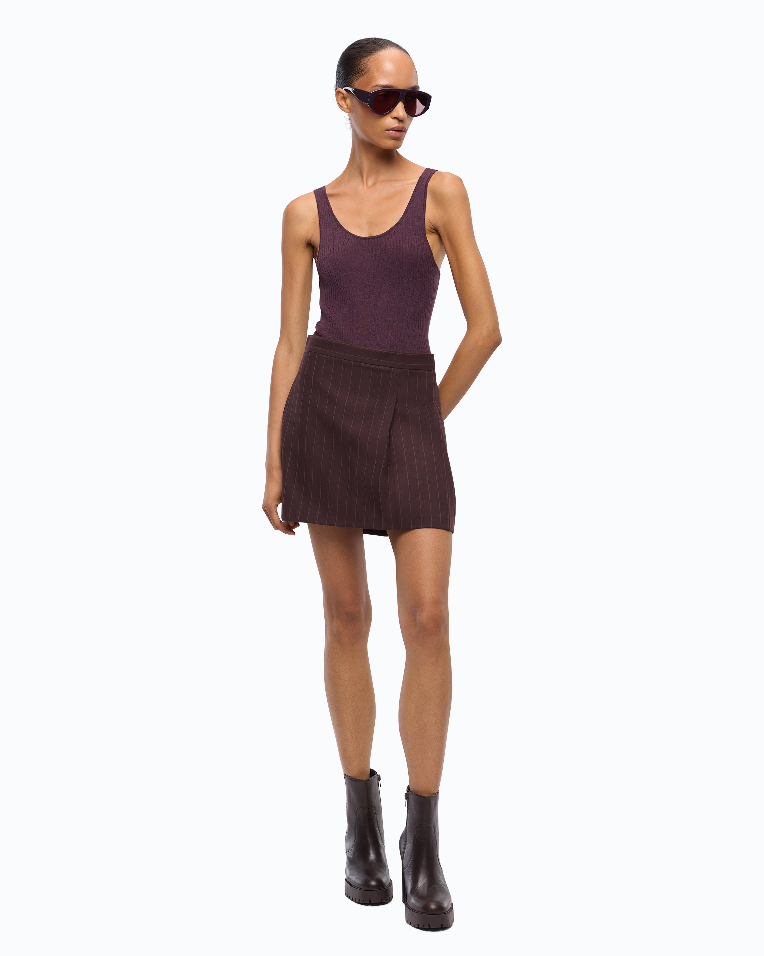 Pinko Saint Tropez top wełniany prążkowany fioletowy